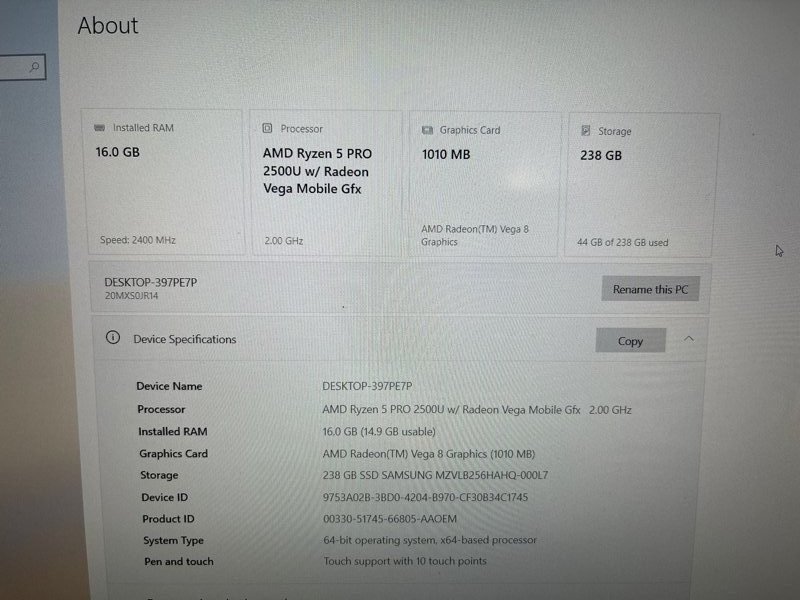 Lenovo A285 - AMD Ryzen Pro 2500U, 16GB RAM, 256GB SSD, Baterie Nouă - Image 5